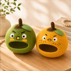 Wool Felt Orange Tissue Box Holder with Grumpy Face, Handmade Desk Decor, 22 cm