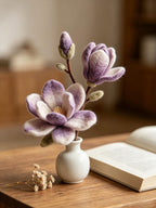 Needle Felted Purple Magnolia Flower Branch, Handmade Wool Spring Blossom, 6 Inch