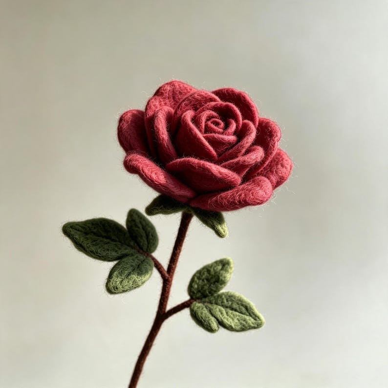 Needle Felted Wool Flower Branch with Optional Felt Vase, Handmade Floral Table Decor, 4 in Stem, 2 in Vase