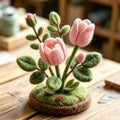 Needle Felted Mini Flower Arrangement 4 Inch Wool Felt Flower Decor with Moss Base Desk Ornament Allergy-Free Handmade Gift