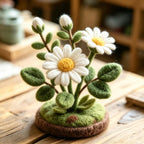 Needle Felted Mini Flower Arrangement 4 Inch Wool Felt Flower Decor with Moss Base Desk Ornament Allergy-Free Handmade Gift