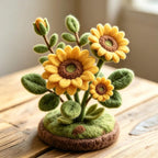 Needle Felted Mini Flower Arrangement 4 Inch Wool Felt Flower Decor with Moss Base Desk Ornament Allergy-Free Handmade Gift