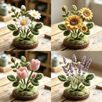 Needle Felted Mini Flower Arrangement 4 Inch Wool Felt Flower Decor with Moss Base Desk Ornament Allergy-Free Handmade Gift
