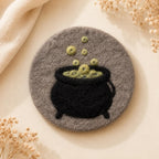 Halloween Wool Felt Coaster Set - Witch Cauldron Raven Moon Potion Candle Tree - Gothic Drink Mats - Fall Table Decor