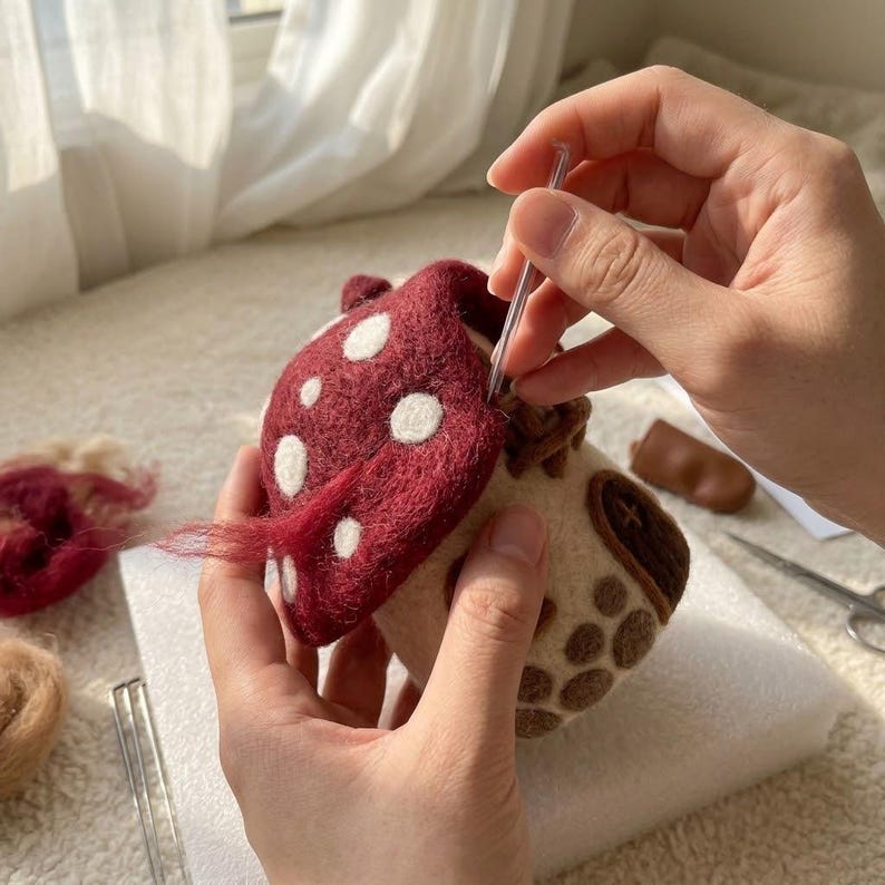 Handmade Needle Felted Mini Mushroom House | 6–8cm Wool Fairy Mushroom Home Decor