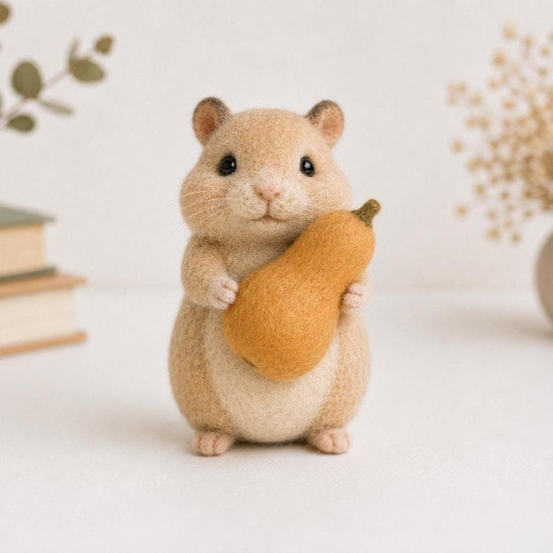 Needle Felted Wool Woodland Animal Figurines, Set of 6 Autumn Harvest Fall Decor, 3-4 Inch