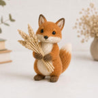 Needle Felted Wool Woodland Animal Figurines, Set of 6 Autumn Harvest Fall Decor, 3-4 Inch