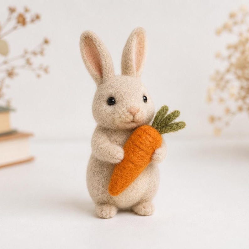 Needle Felted Wool Woodland Animal Figurines, Set of 6 Autumn Harvest Fall Decor, 3-4 Inch