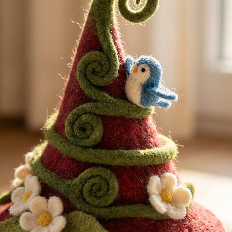 Handmade Needle Felted Fairy House, Merino Wool Miniature Cottage Decor, Colorful Fairy Garden Ornament, 2.5–3 Inch