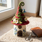 Handmade Needle Felted Fairy House, Merino Wool Miniature Cottage Decor, Colorful Fairy Garden Ornament, 2.5–3 Inch