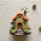 Handmade Needle Felted Woodland Fairy Cottage | 6–8cm Mini Wool Fairy House Decor