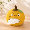 Wool Felt Orange Tissue Box Holder with Grumpy Face, Handmade Desk Decor, 22 cm