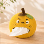 Wool Felt Orange Tissue Box Holder with Grumpy Face, Handmade Desk Decor, 22 cm