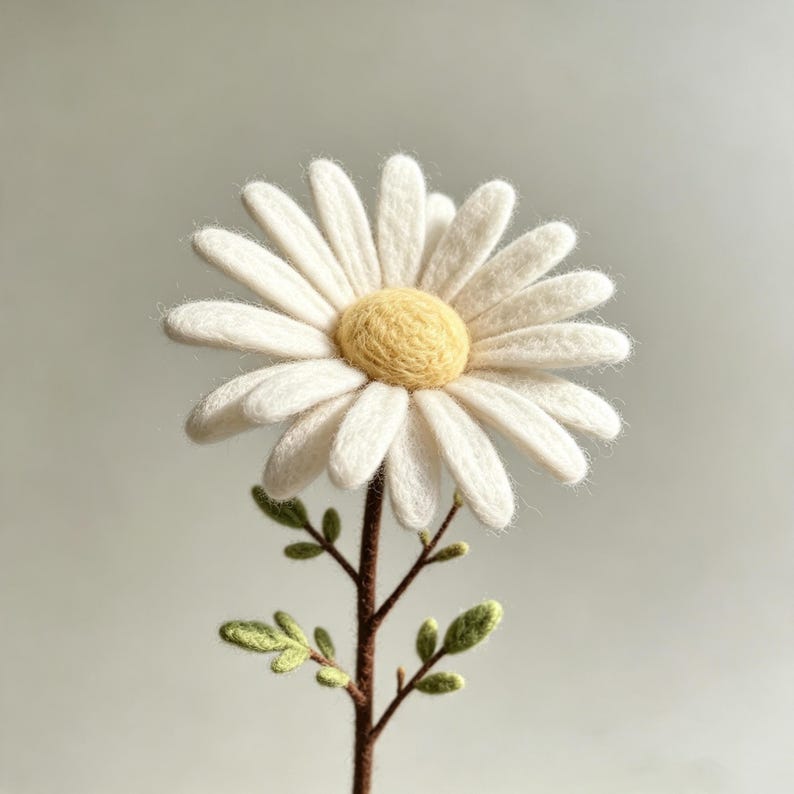 Needle Felted Wool Flower Branch with Optional Felt Vase, Handmade Floral Table Decor, 4 in Stem, 2 in Vase