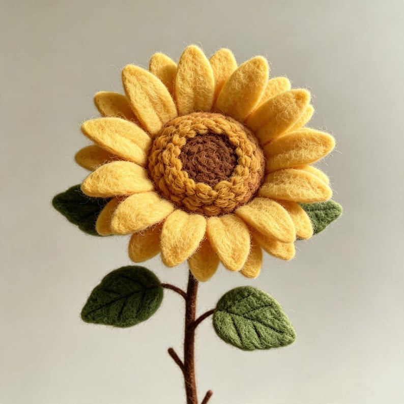 Needle Felted Wool Flower Branch with Optional Felt Vase, Handmade Floral Table Decor, 4 in Stem, 2 in Vase