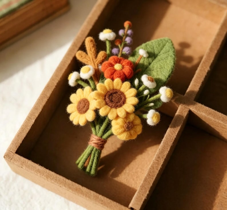 Needle Felted Wool Flower Branch 3.5 Inch Handmade Eternal Floral Stem for Home Desktop Decor