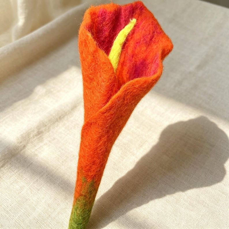 Hand Felt Calla Lily 15 Inch Wool Everlasting Flower for Wedding Home Anniversary Decor