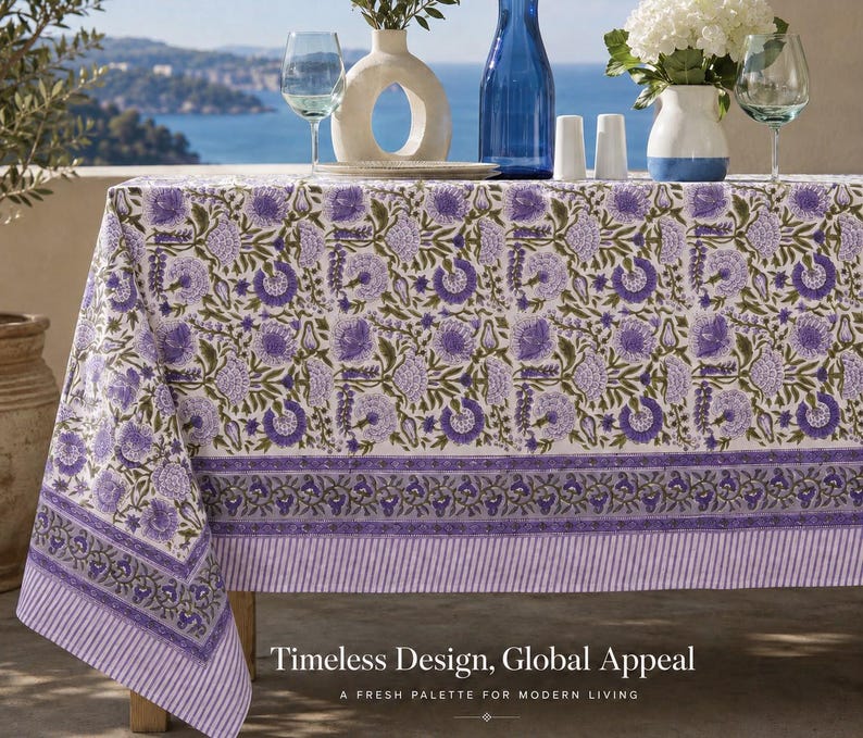 Floral Cotton Tablecloth Hand Block Print Square Rectangle Round