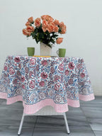 Floral Cotton Tablecloth Hand Block Print Square Rectangle Round