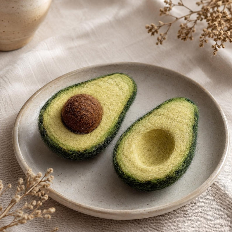 Handmade Needle Felted Avocado Wool Fruit Sculpture Kitchen Decor 3 in