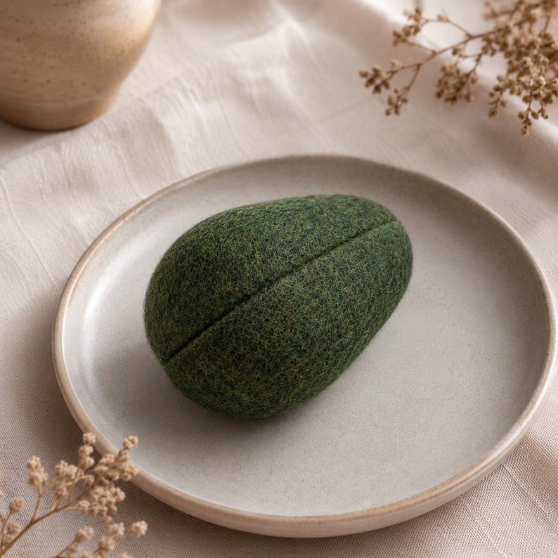 Handmade Needle Felted Avocado Wool Fruit Sculpture Kitchen Decor 3 in
