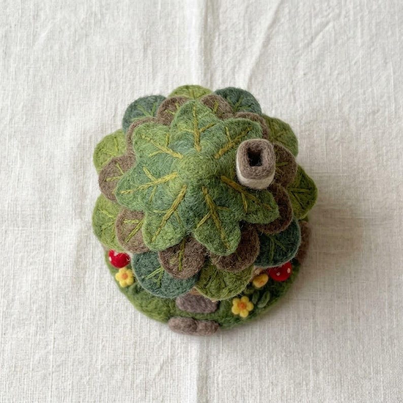 Handmade Needle Felted Fairy House, Merino Wool Miniature Cottage Decor, 2.5–3 Inch Multicolor Wool Sculpture
