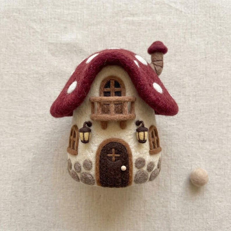Handmade Needle Felted Mini Mushroom House | 6–8cm Wool Fairy Mushroom Home Decor