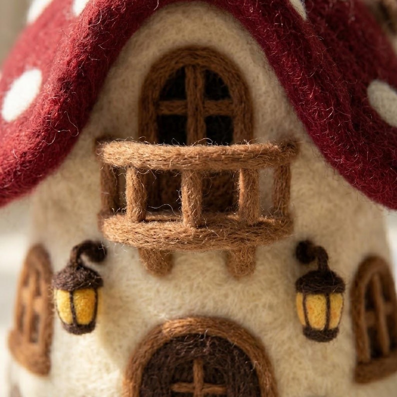 Handmade Needle Felted Mini Mushroom House | 6–8cm Wool Fairy Mushroom Home Decor