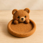 Animal Wool Felt Coasters, Set of 6 Round Drink Mats, Bear Bunny Fox Frog Cat Dog Designs, Multicolor, 10cm Diameter