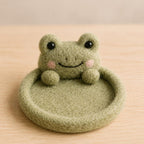 Animal Wool Felt Coasters, Set of 6 Round Drink Mats, Bear Bunny Fox Frog Cat Dog Designs, Multicolor, 10cm Diameter