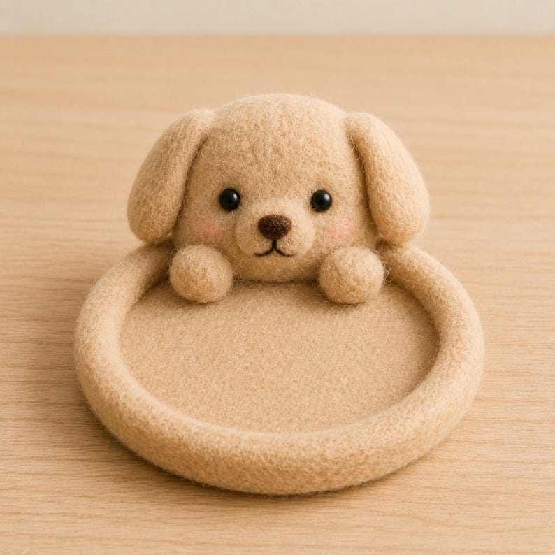 Animal Wool Felt Coasters, Set of 6 Round Drink Mats, Bear Bunny Fox Frog Cat Dog Designs, Multicolor, 10cm Diameter