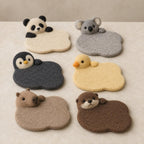 Animal Wool Felt Coasters Set, Panda Koala Penguin Duck Capybara Otter Mug Mats, 10cm