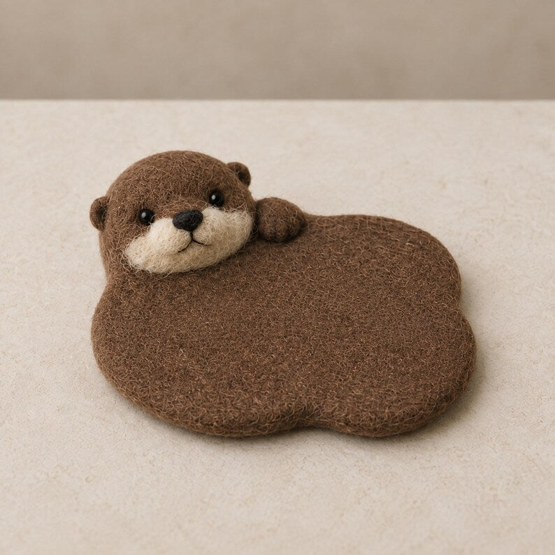 Animal Wool Felt Coasters Set, Panda Koala Penguin Duck Capybara Otter Mug Mats, 10cm