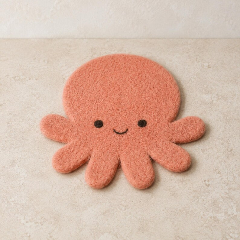 Wool Felt Sea Animal Coasters Set of 6 Whale Seal Octopus Turtle Stingray Jellyfish Mug Mats 10cm