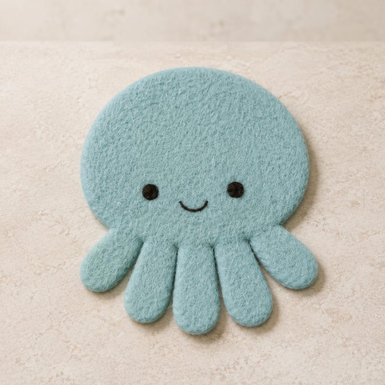 Wool Felt Sea Animal Coasters Set of 6 Whale Seal Octopus Turtle Stingray Jellyfish Mug Mats 10cm