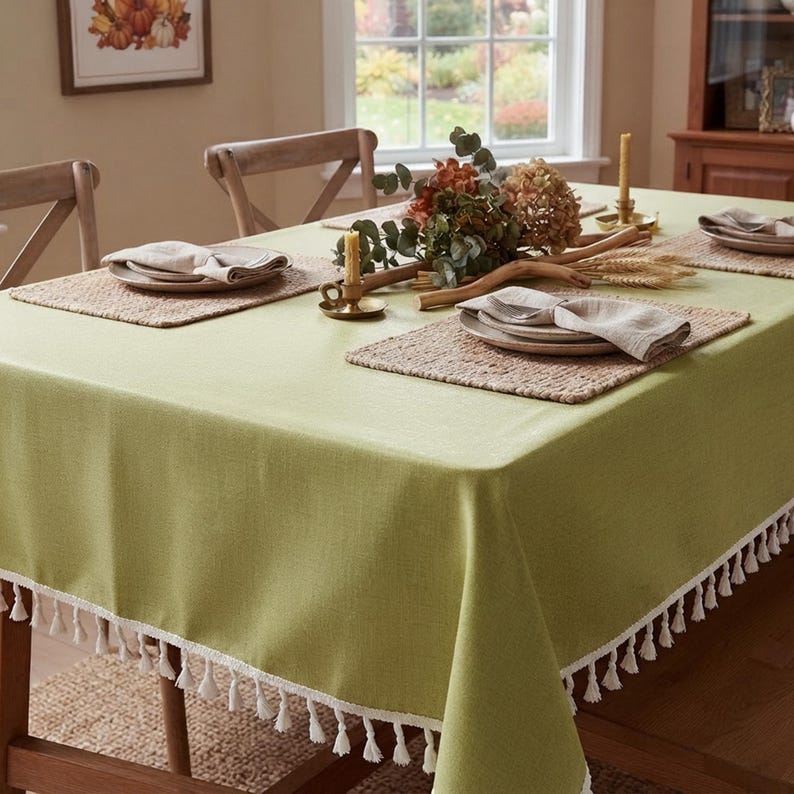Waterproof Rectangle Table Cover, Wipeable TPU-Coated Linen-Look Tablecloth, Dusty Blue, Oversized Sizes