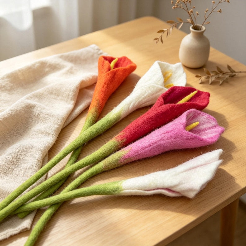 Hand Felt Calla Lily 15 Inch Wool Everlasting Flower for Wedding Home Anniversary Decor