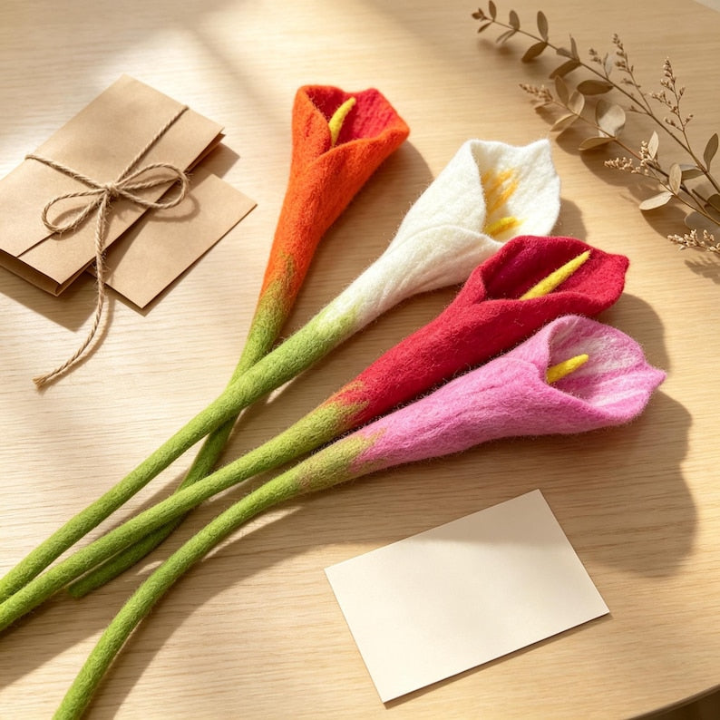 Hand Felt Calla Lily 15 Inch Wool Everlasting Flower for Wedding Home Anniversary Decor