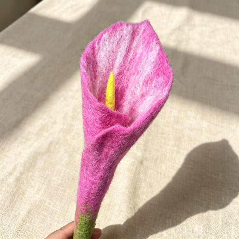 Hand Felt Calla Lily 15 Inch Wool Everlasting Flower for Wedding Home Anniversary Decor