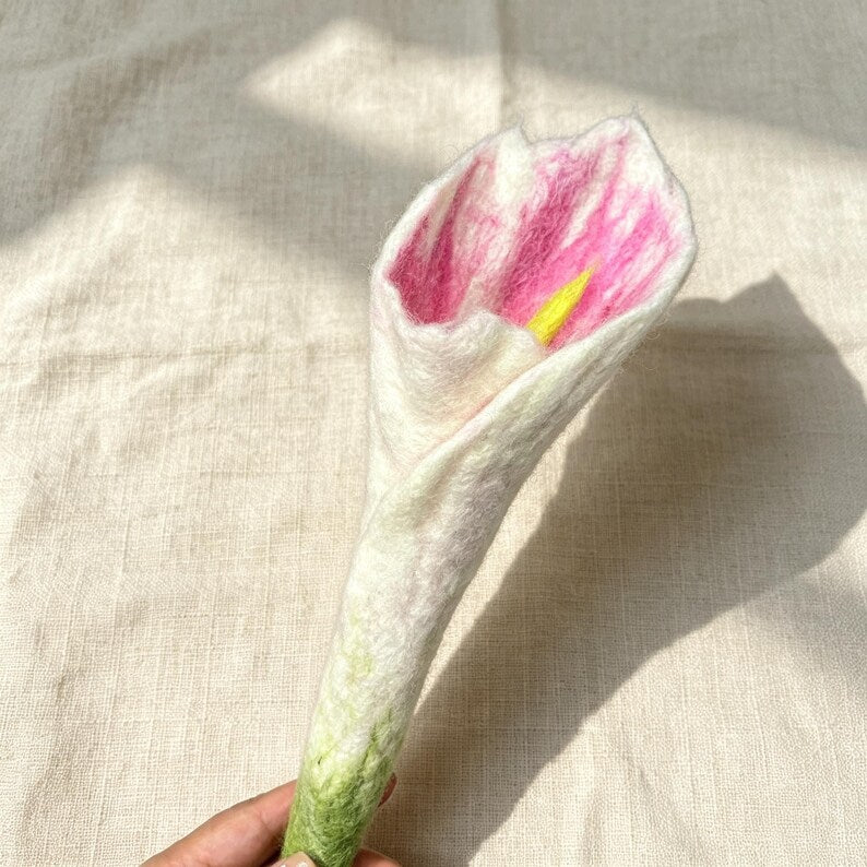 Hand Felt Calla Lily 15 Inch Wool Everlasting Flower for Wedding Home Anniversary Decor