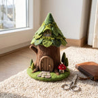 Handmade Needle Felted Mini Forest Tree House | 6–8cm Wool Fairy Treehouse Decor