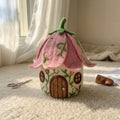 Needle Felted Flower House Decor, Miniature Wool Cottage Sculpture, Multicolor Handmade Fairy Garden Ornament, 2.5–3 Inch