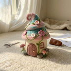 Handmade Needle Felted Fairy Cottage with Flowers & Mushrooms | 6–8cm Wool Fairy House Decor