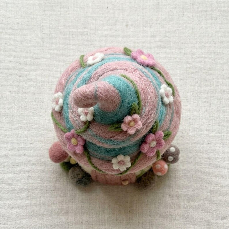 Handmade Needle Felted Fairy Cottage with Flowers & Mushrooms | 6–8cm Wool Fairy House Decor