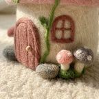 Handmade Needle Felted Fairy Cottage with Flowers & Mushrooms | 6–8cm Wool Fairy House Decor