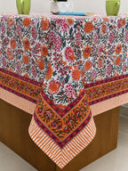 Cotton Block Print Tablecloth Floral Square Rectangle Round Dining Table Cover Handmade Boho
