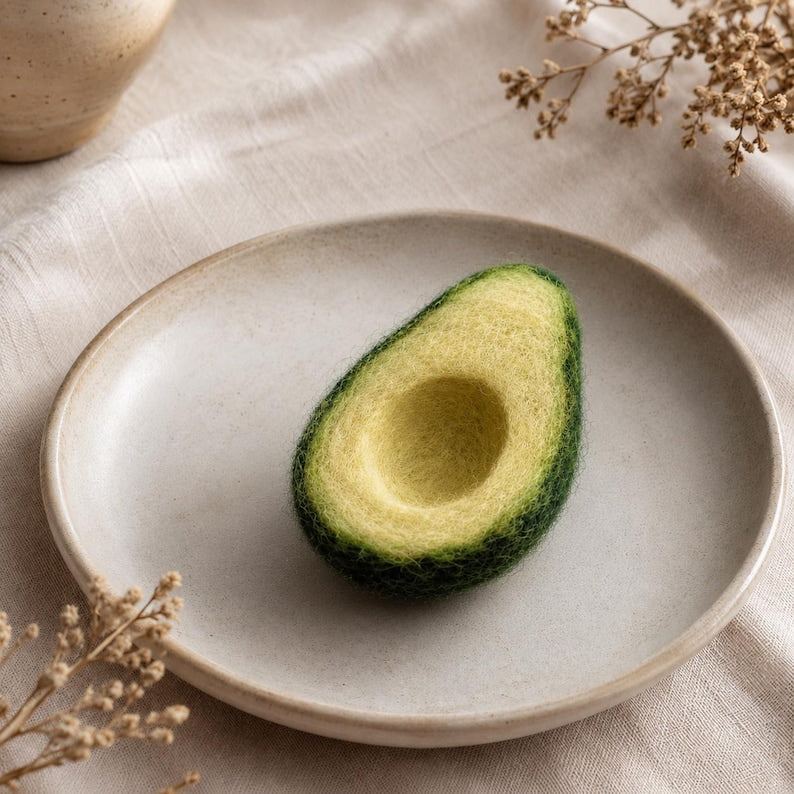 Handmade Needle Felted Avocado Wool Fruit Sculpture Kitchen Decor 3 in