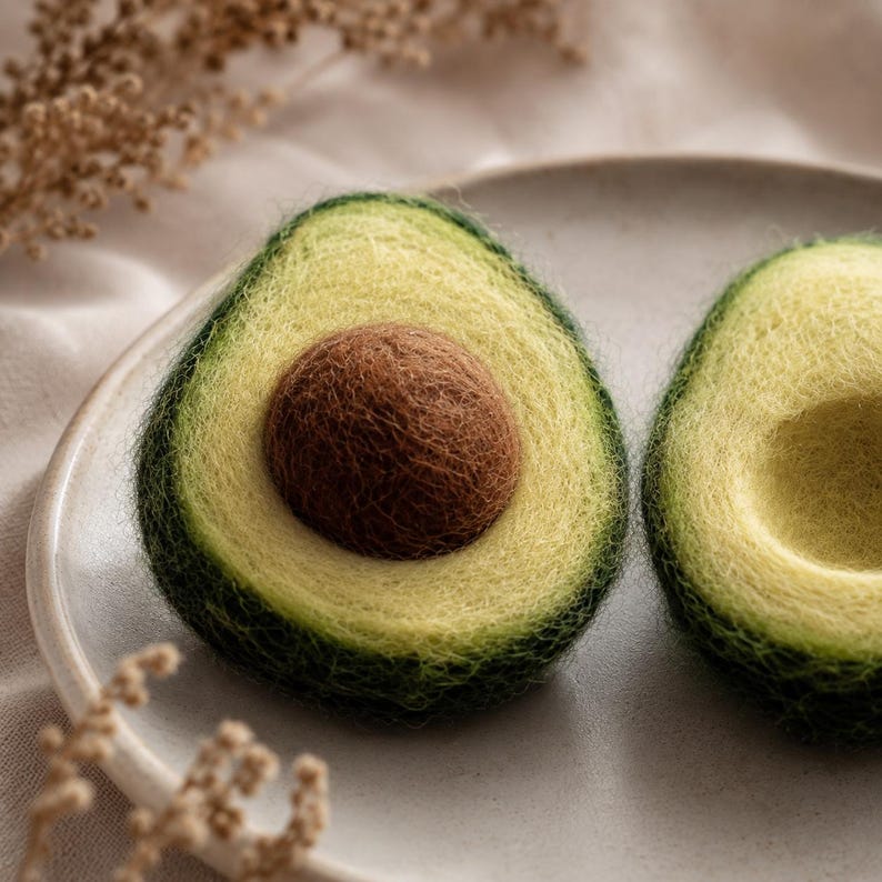 Handmade Needle Felted Avocado Wool Fruit Sculpture Kitchen Decor 3 in