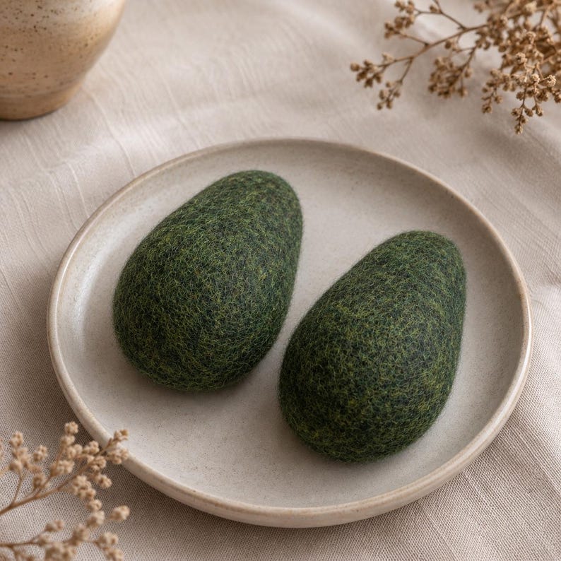 Handmade Needle Felted Avocado Wool Fruit Sculpture Kitchen Decor 3 in