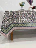 Cotton Block Print Tablecloth Floral Square Rectangle Round Dining Table Cover Handmade Boho